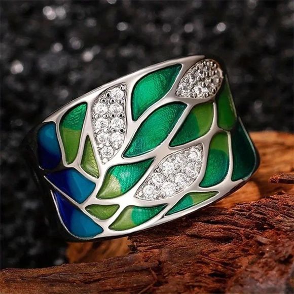 NEW Elegant Bohemian Style Ring Silver Plated Zircon Leaf Pattern Ring Size 8 🍃 - Picture 10 of 16